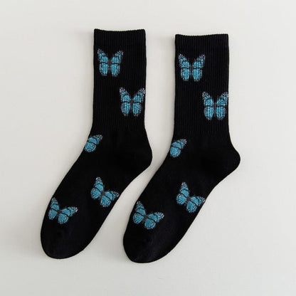 Witty Socks Black with Blue Butterflies/ Pair / 1 Pair Witty Socks Butterfly Collection