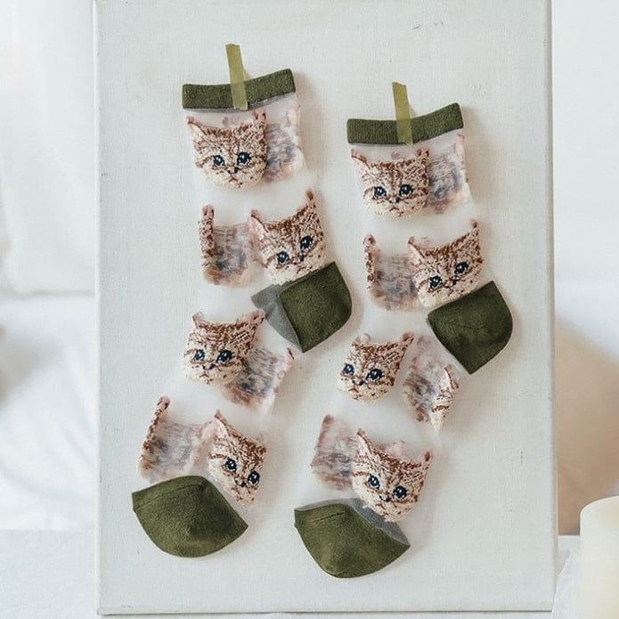 Witty Socks Green / Pair / 1 Pair Witty Socks Kitty Cat Collection