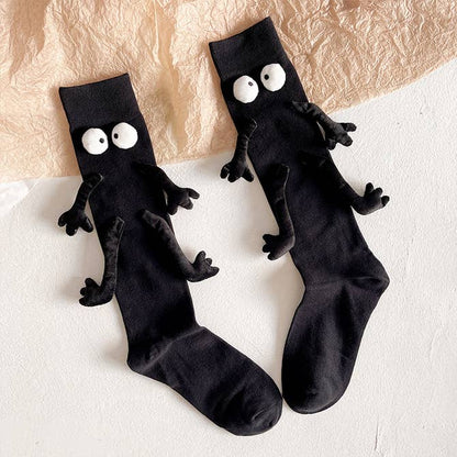 Witty Socks Socks Adults - One Size Fits All (US-Women: 5 - 9 / EU: 35-40) / Black Calf Socks - Side Gaze / 1 Pair Handmade | Witty Socks Googly-Eyes Cozy Collection