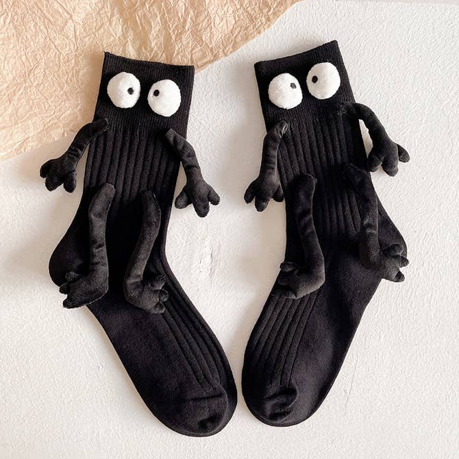 Witty Socks Socks Adults - One Size Fits All (US-Women: 5 - 9 / EU: 35-40) / Black - Side Gaze / 1 Pair Handmade | Witty Socks Googly-Eyes Cozy Collection