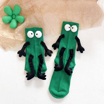 Witty Socks Socks Adults - One Size Fits All (US-Women: 5 - 9 / EU: 35-40) / Green - Back Gaze / 1 Pair Handmade | Witty Socks Googly-Eyes Cozy Collection