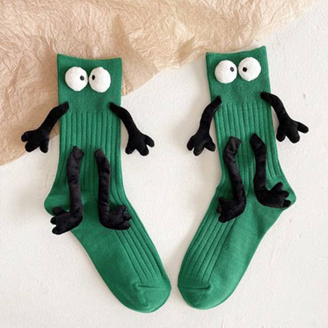 Witty Socks Socks Adults - One Size Fits All (US-Women: 5 - 9 / EU: 35-40) / Green - Side Gaze / 1 Pair Handmade | Witty Socks Googly-Eyes Cozy Collection