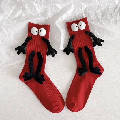 Witty Socks Socks Adults - One Size Fits All (US-Women: 5 - 9 / EU: 35-40) / Red - Side Gaze / 1 Pair Handmade | Witty Socks Googly-Eyes Cozy Collection