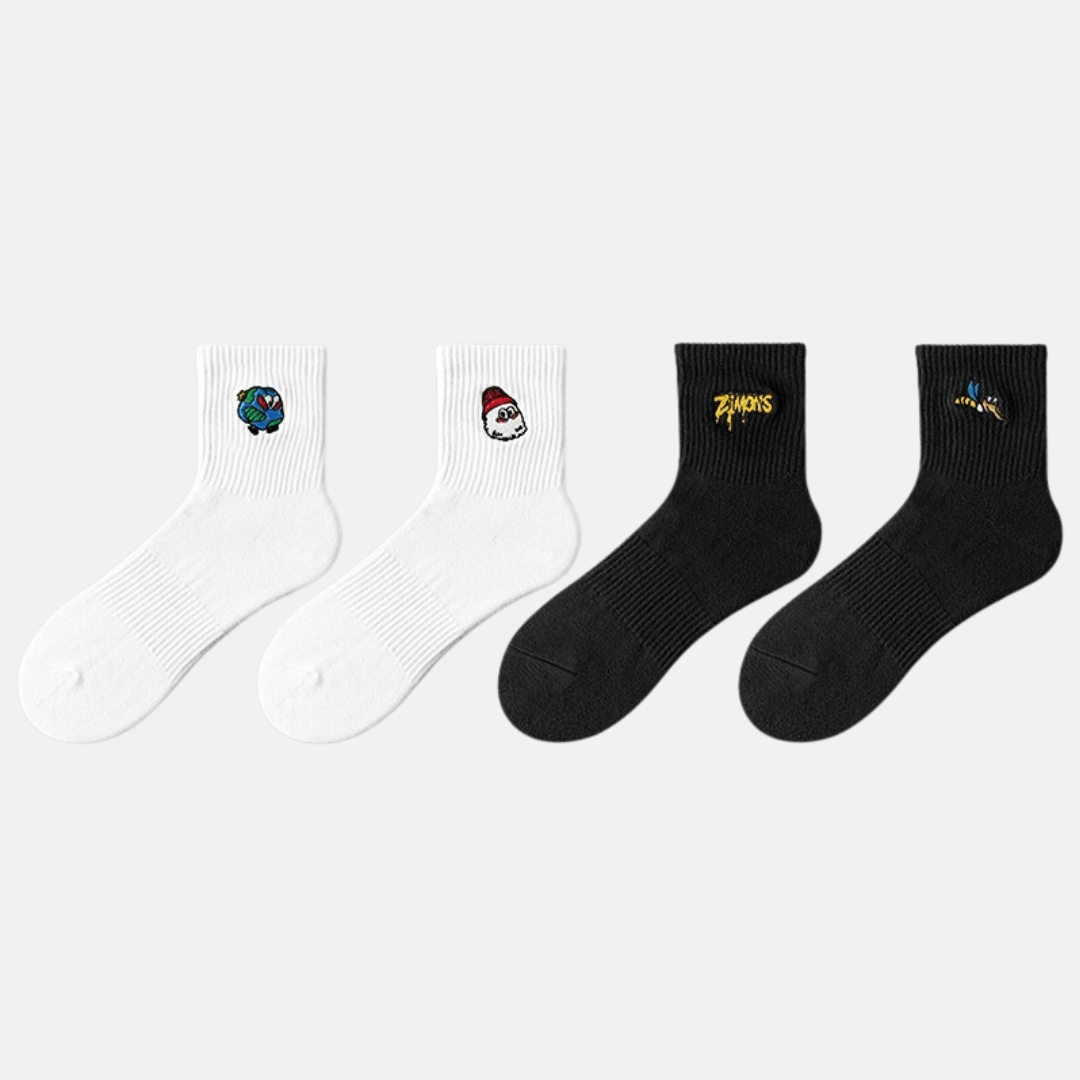Witty Socks Socks Black and White / 4 Pairs Unisex | Witty Socks Funky Snow Bee Collection | 4 Pairs