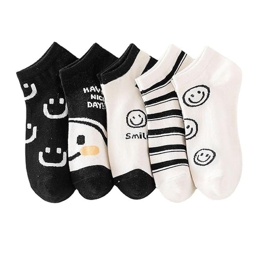 Witty Socks Socks Black White Smiles Set of 5