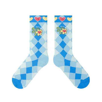 Witty Socks Socks Blue Smiley Rhombus Delight Socks / 1 Pair Witty Socks Floral Heartbeat Collection