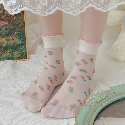 Witty Socks Socks Enchanted Pink Tulip Prints / 1 Pair Witty Socks Fruit Prints & Patterns Collection