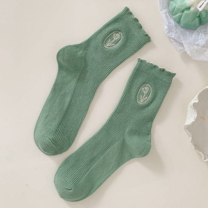 Witty Socks Socks Flower in a Frame- Green / 1 Pair Witty Socks Hem Ruffle Collection