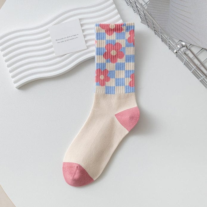 Witty Socks Socks Flowers on Chess / 1 Pair Witty Socks Subdued Beauty Collection