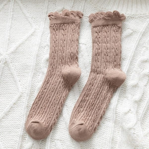 Witty Socks Socks Frilled Woven Mocha / 1 Pair Witty Socks Delightful Weaves Collection