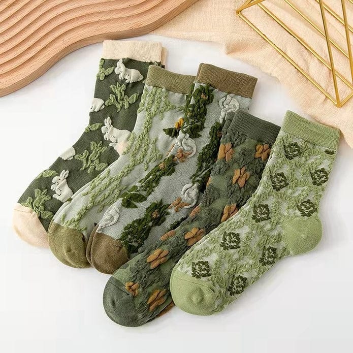 Witty Socks Socks Graceful Verdant Set / 5 Pairs Witty Socks Classic Embroideries Collection