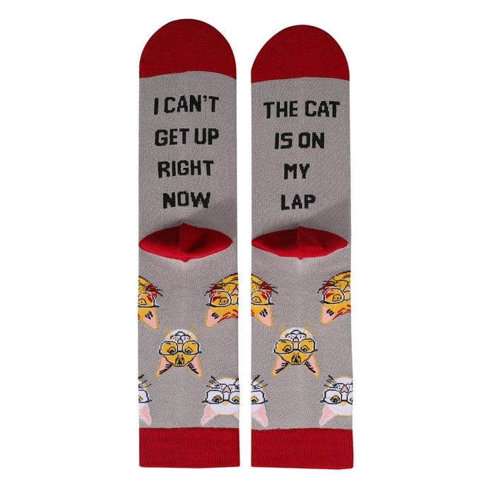 Witty Socks Socks Gray - I CAN'T GET UP RIGHT NOW; THE CAT IS ON MY LAP / 1 Pair Witty Socks Pussycat Collection