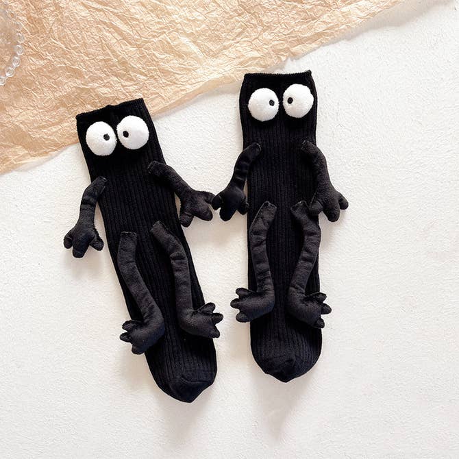 Witty Socks Socks Kids - One Size Fits All (1 - 12-year-old) / Black- Side Gaze / 1 Pair Handmade | Witty Socks Googly-Eyes Cozy Collection