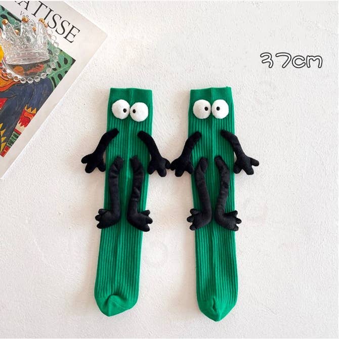 Witty Socks Socks Kids - One Size Fits All (1 - 12-year-old) / Green- Side Gaze / 1 Pair Handmade | Witty Socks Googly-Eyes Cozy Collection