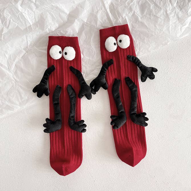Witty Socks Socks Kids - One Size Fits All (1 - 12-year-old) / Red - Back Gaze / 1 Pair Handmade | Witty Socks Googly-Eyes Cozy Collection
