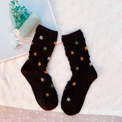 Witty Socks Socks Navy - Small Flowers / 1 Pair Witty Socks 1990s Plaid Floral Collection