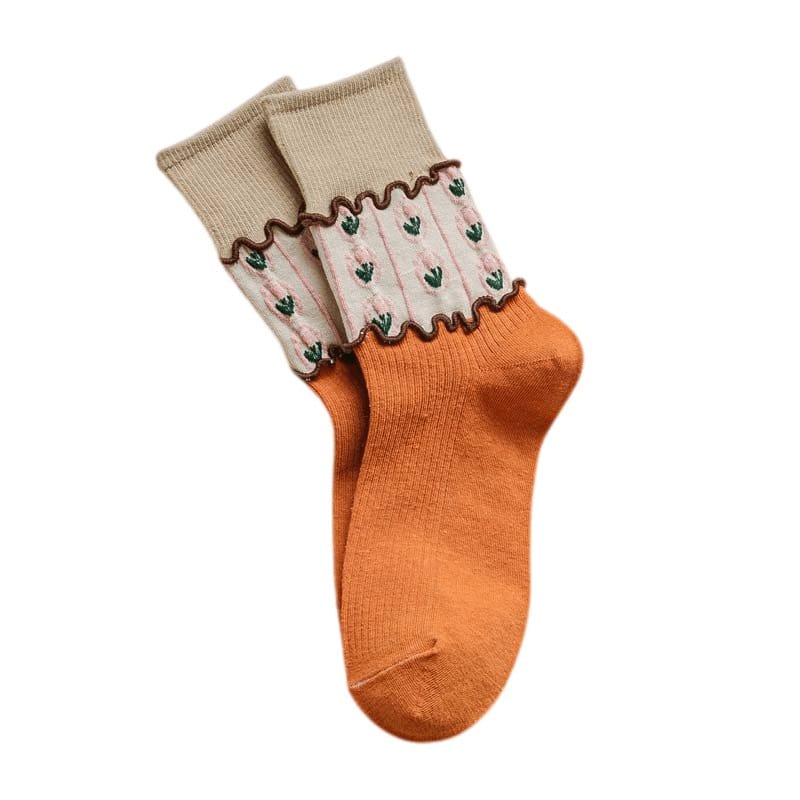 Witty Socks Socks Orange Floral Stitch