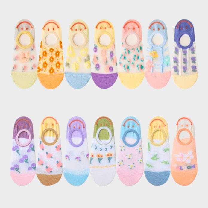Witty Socks Socks Petals and Smiles Collection - 14 Pairs in 1 Set / 14 Pairs Witty Socks Petals and Smiles Collection