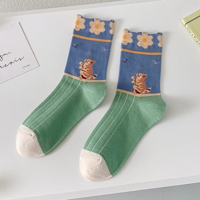 Witty Socks Socks Playful Squirrel(Green) / 1 Pair Witty Socks Playful Squirrel Collection