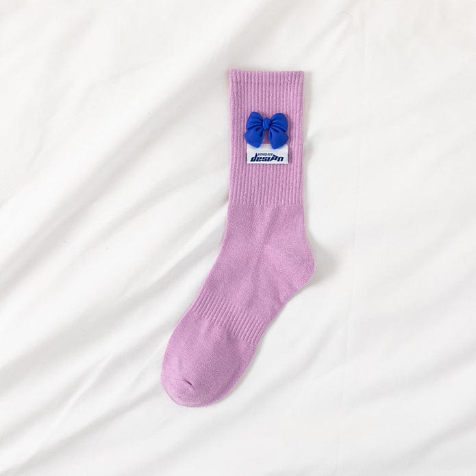 Witty Socks Socks Purple  - Blue Bow / 1 Pair Witty Socks Pawsitively Pretty Collection
