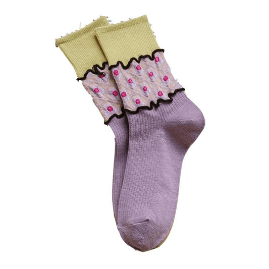 Witty Socks Socks Purple Floral Stitch Purple
