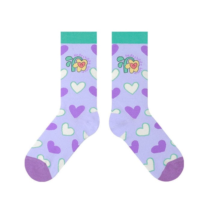 Witty Socks Socks Smiling Violet Blossom Heart Socks / 1 Pair Witty Socks Floral Heartbeat Collection