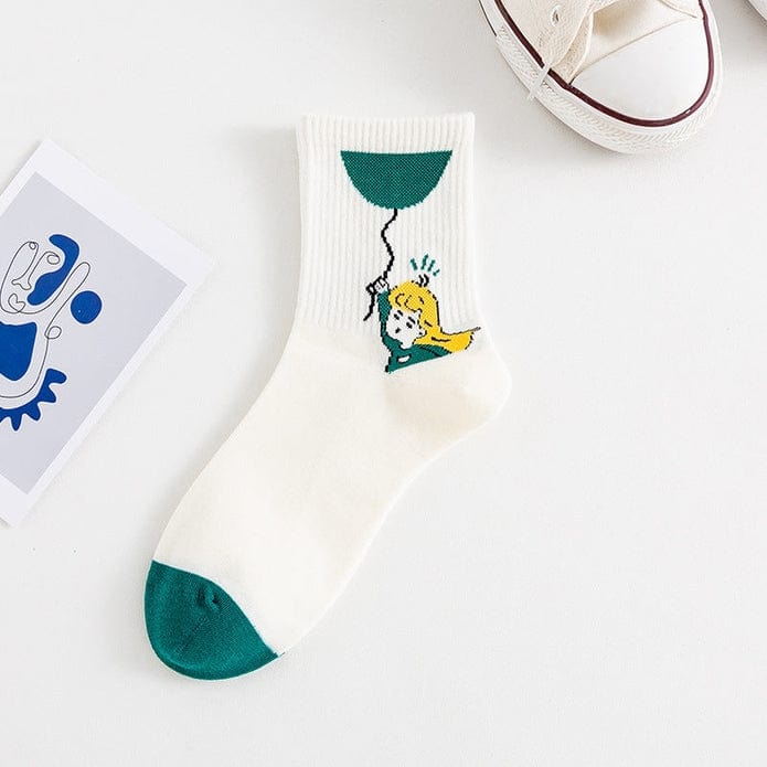 Witty Socks Socks Take Me There / 1 Pair Witty Socks Teal and White Collection
