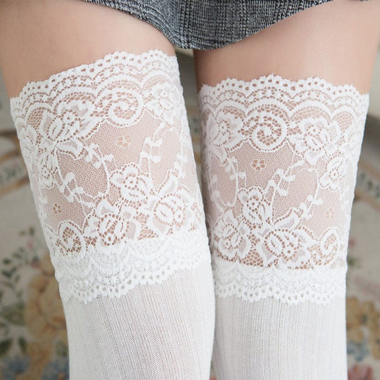Witty Socks Socks Thigh High Lace White Thigh High Lace White