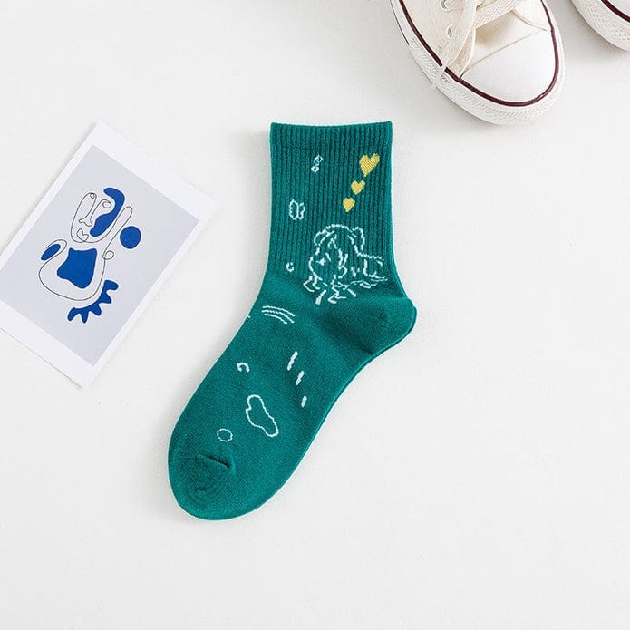 Witty Socks Socks Thinking of You / 1 Pair Witty Socks Teal and White Collection