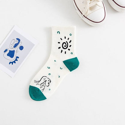 Witty Socks Socks Under the Sun / 1 Pair Witty Socks Teal and White Collection