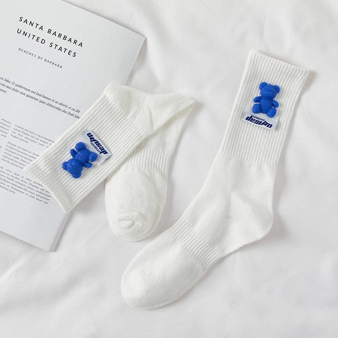 Witty Socks Socks White - Blue Bear / 1 Pair Witty Socks Pawsitively Pretty Collection