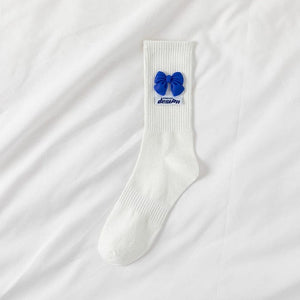 Witty Socks Socks White - Blue Bow / 1 Pair Witty Socks Pawsitively Pretty Collection