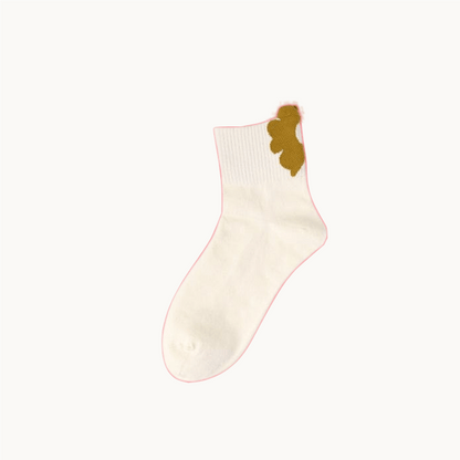 Witty Socks Socks White with mustard flower Witty Socks Floral Elegance Collection