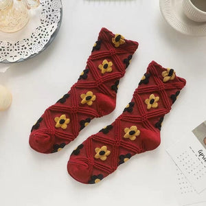 Witty Socks Socks Wine - Big Flowers / 1 Pair Witty Socks 1990s Plaid Floral Collection