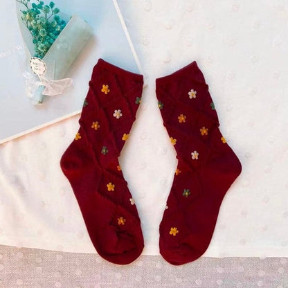 Witty Socks Socks Wine - Small Flowers / 1 Pair Witty Socks 1990s Plaid Floral Collection