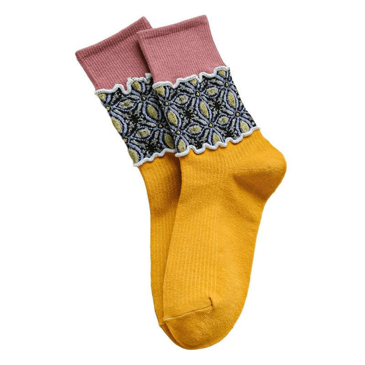 Witty Socks Socks Yellow Floral Stitch Yellow