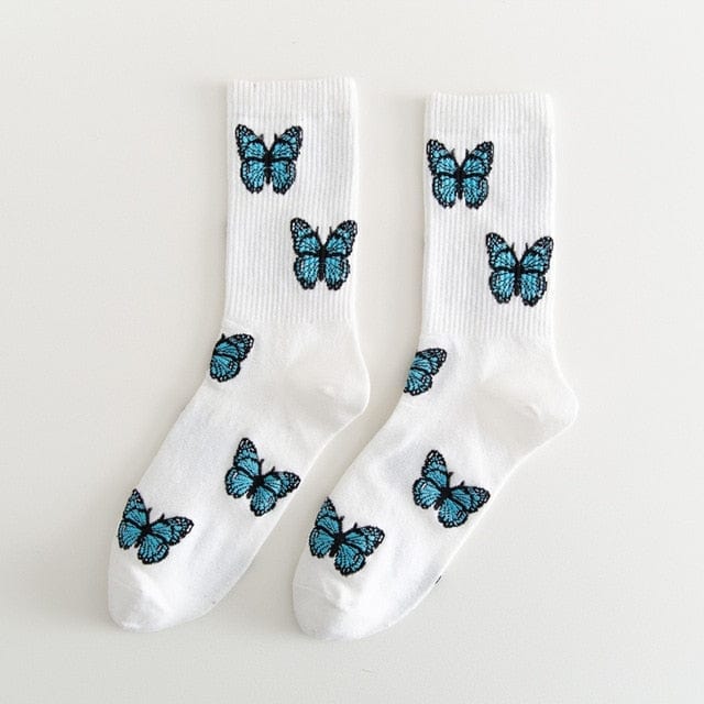 Witty Socks White with Blue Butterflies/ Pair / 1 Pair Witty Socks Butterfly Collection
