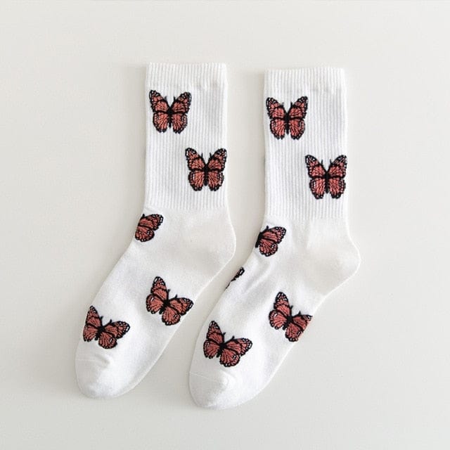 Witty Socks White with Red Butterflies/ Pair / 1 Pair Witty Socks Butterfly Collection
